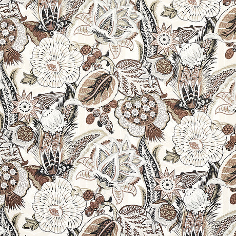 Schumacher Zanzibar Linen Print Ebony & Mocha Fabric - Eade's Wallpaper