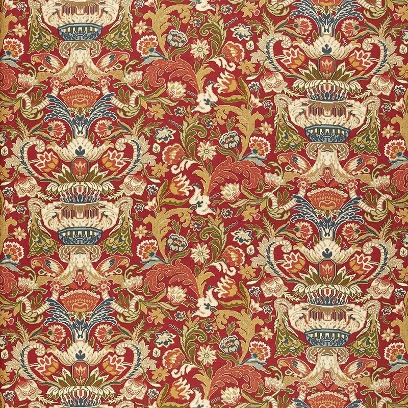 Schumacher Egerton Tapestry Print Scarlet Fabric