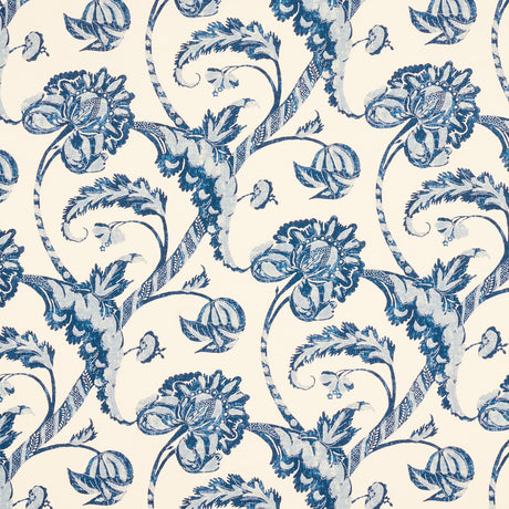 Schumacher Vallier Vine Indigo Fabric - Eade's Wallpaper