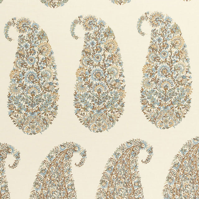 Schumacher Shirala Paisley Aqua Fabric - Eade's Wallpaper