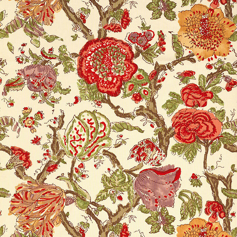 Schumacher Pondicherry Coral Fabric - Eade's Wallpaper