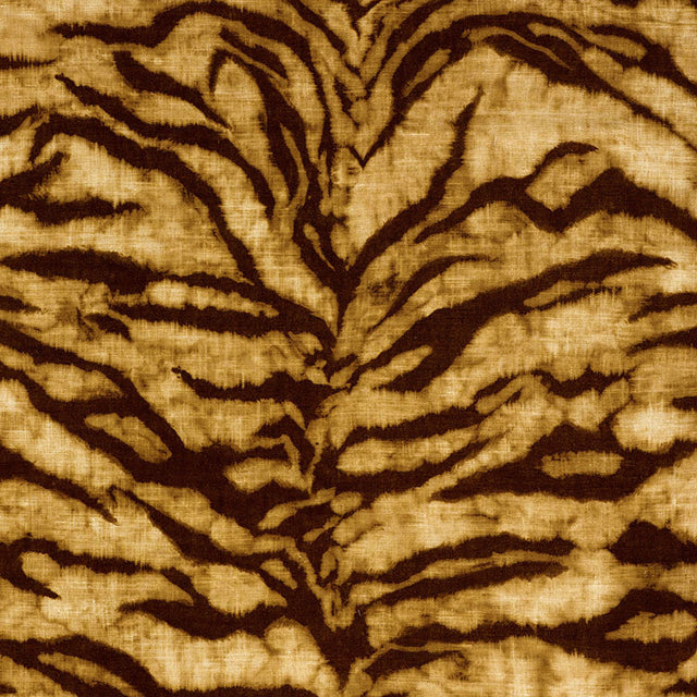 Schumacher Tigre Linen Print Golden Brown Fabric - Eade's Wallpaper