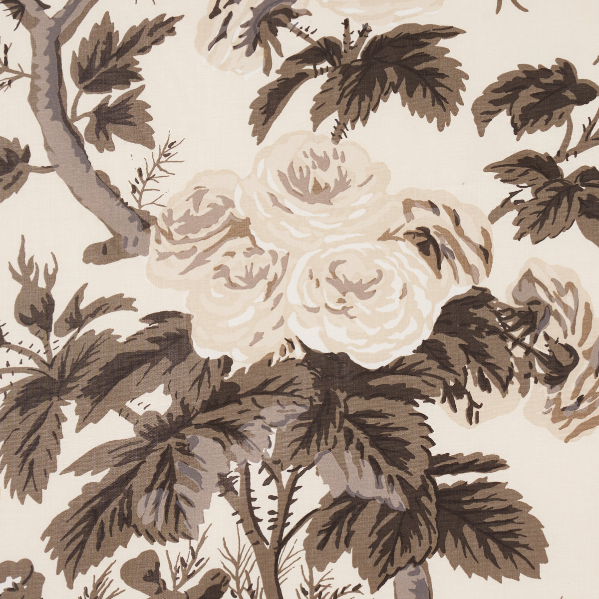 Schumacher Pyne Hollyhock Charcoal Fabric - Eade's Wallpaper