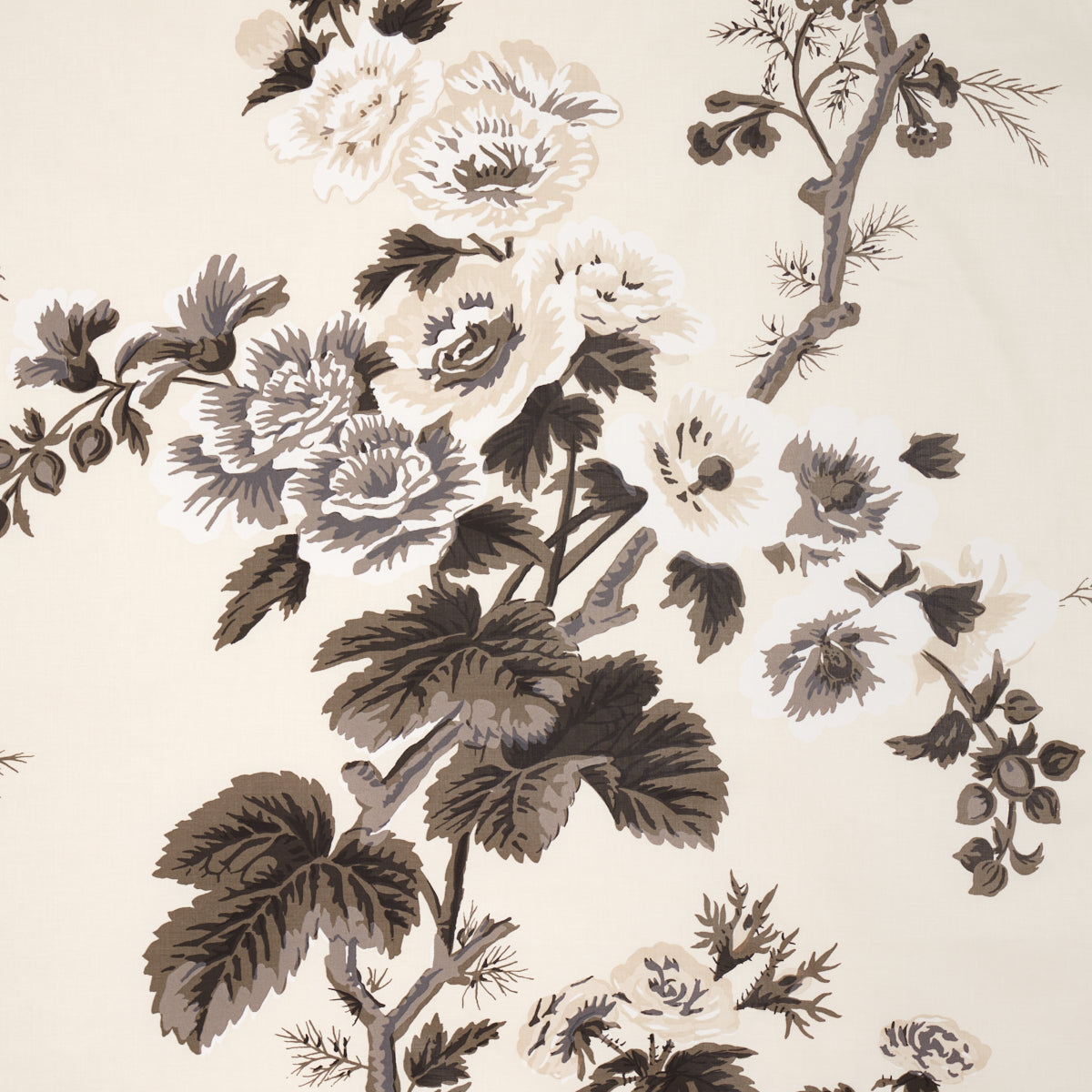 Schumacher Pyne Hollyhock Charcoal Fabric - Eade's Wallpaper