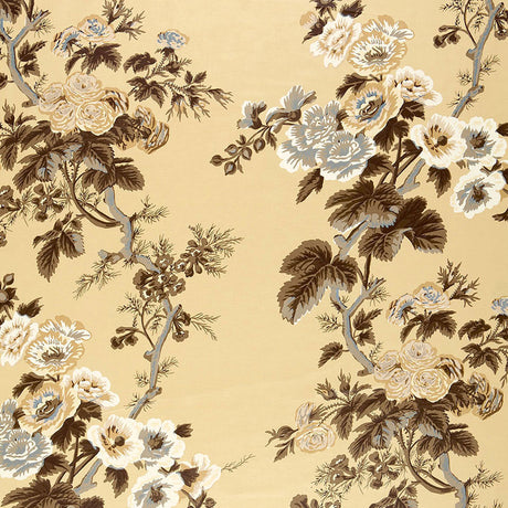 Schumacher Pyne Hollyhock Tobacco Fabric - Eade's Wallpaper