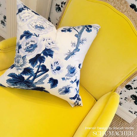 Schumacher Pyne Hollyhock Indigo Fabric - Eade's Wallpaper