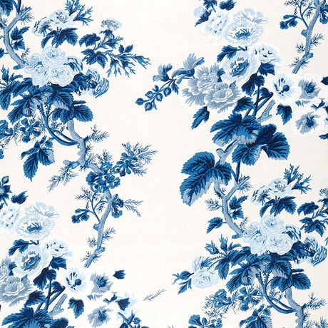 Schumacher Pyne Hollyhock Indigo Fabric - Eade's Wallpaper