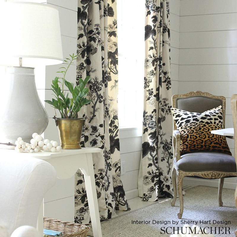 Schumacher Pyne Hollyhock Grisaille Fabric - Eade's Wallpaper