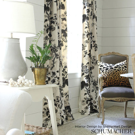 Schumacher Pyne Hollyhock Grisaille Fabric - Eade's Wallpaper