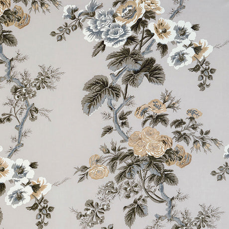 Schumacher Pyne Hollyhock Grisaille Fabric - Eade's Wallpaper