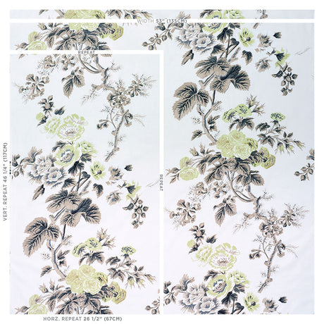 Schumacher Pyne Hollyhock Green Tea Fabric - Eade's Wallpaper