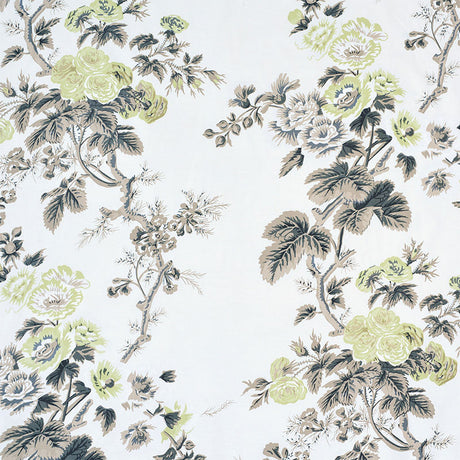 Schumacher Pyne Hollyhock Green Tea Fabric - Eade's Wallpaper
