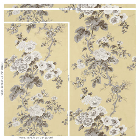 Schumacher Pyne Hollyhock Buttercup Fabric - Eade's Wallpaper