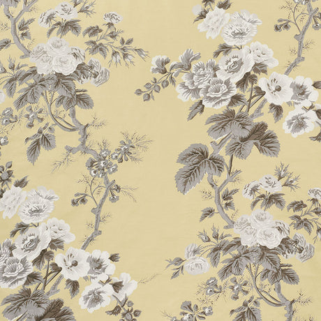 Schumacher Pyne Hollyhock Buttercup Fabric - Eade's Wallpaper