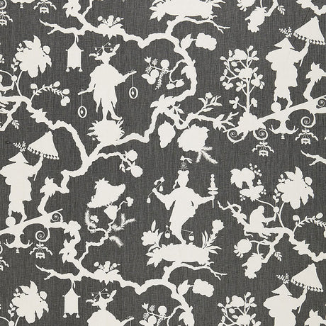 Schumacher Shantung Silhouette Print Smoke Fabric - Eade's Wallpaper