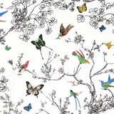 Schumacher Birds & Butterflies Multi On White Fabric
