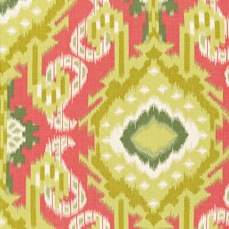 Schumacher Kiribati Ikat Print Coral Fabric - Eade's Wallpaper