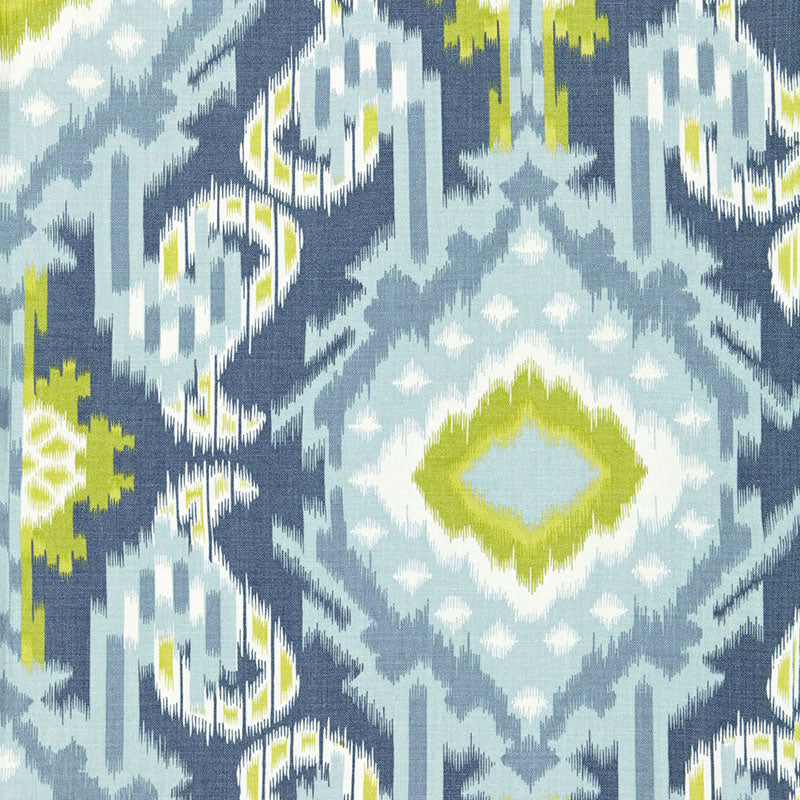 Schumacher Kiribati Ikat Print Aquamarine Fabric - Eade's Wallpaper