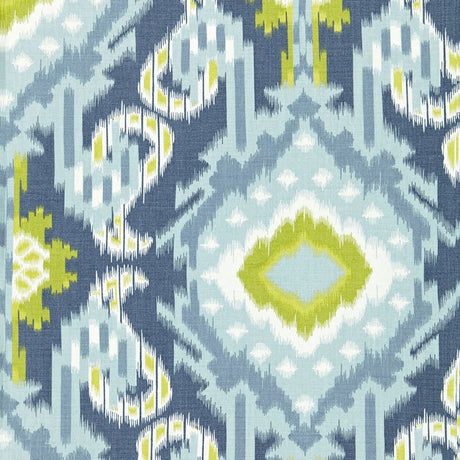 Schumacher Kiribati Ikat Print Aquamarine Fabric - Eade's Wallpaper