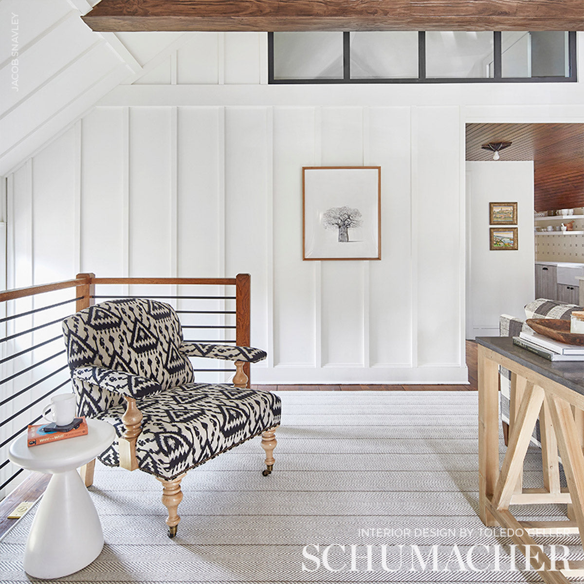 Schumacher Vientiane Ikat Indigo Fabric - Eade's Wallpaper