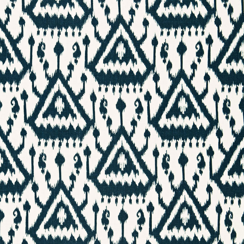 Schumacher Vientiane Ikat Indigo Fabric - Eade's Wallpaper