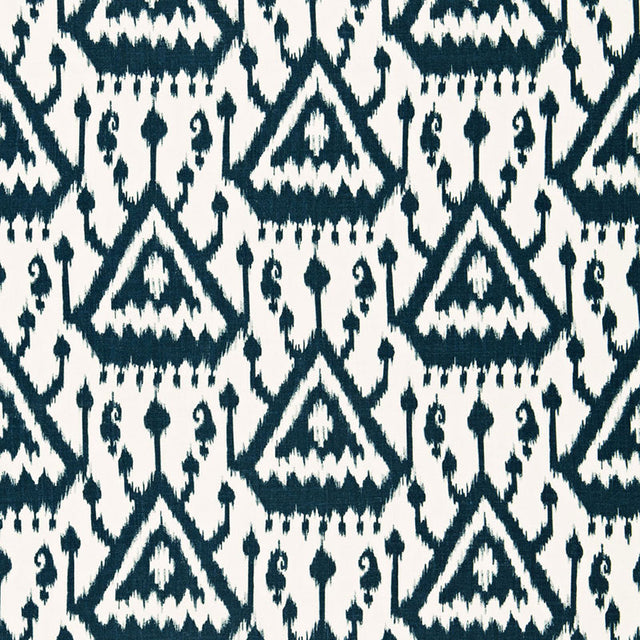 Schumacher Vientiane Ikat Indigo Fabric - Eade's Wallpaper