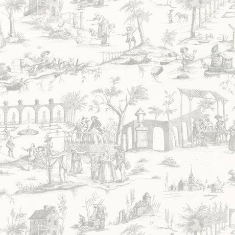 Schumacher Siena Toile Pewter Fabric - Eade's Wallpaper