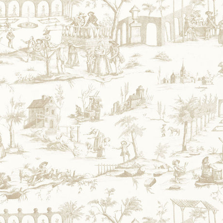 Schumacher Siena Toile Greige Fabric - Eade's Wallpaper