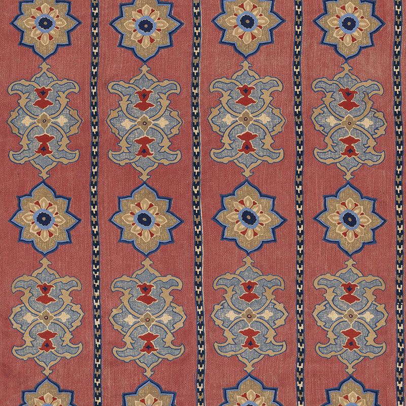 Schumacher Temara Hand Embroidered Print Pomegranate Fabric - Eade's Wallpaper