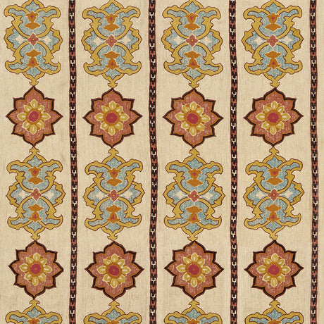 Schumacher Temara Hand Embroidered Print Spice Fabric - Eade's Wallpaper