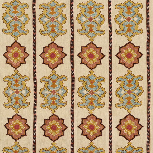 Schumacher Temara Hand Embroidered Print Spice Fabric - Eade's Wallpaper