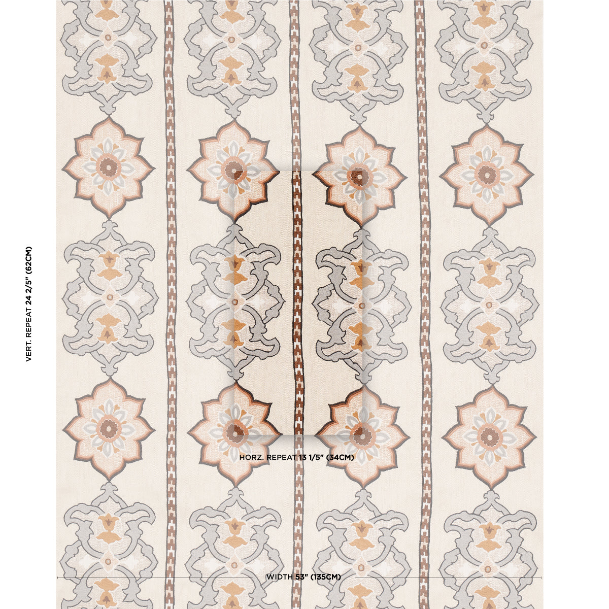 Schumacher Temara Hand Embroidered Print Natural Fabric - Eade's Wallpaper