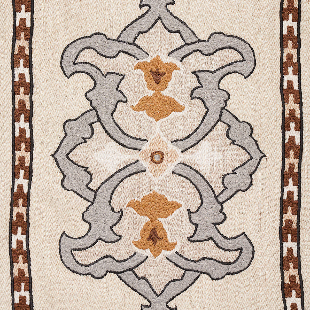 Schumacher Temara Hand Embroidered Print Natural Fabric - Eade's Wallpaper
