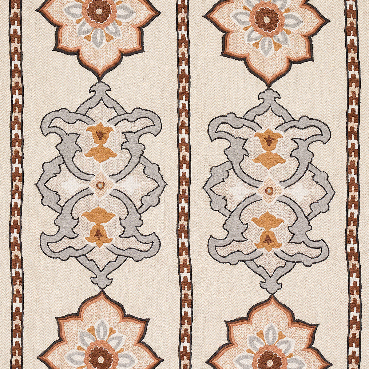 Schumacher Temara Hand Embroidered Print Natural Fabric - Eade's Wallpaper