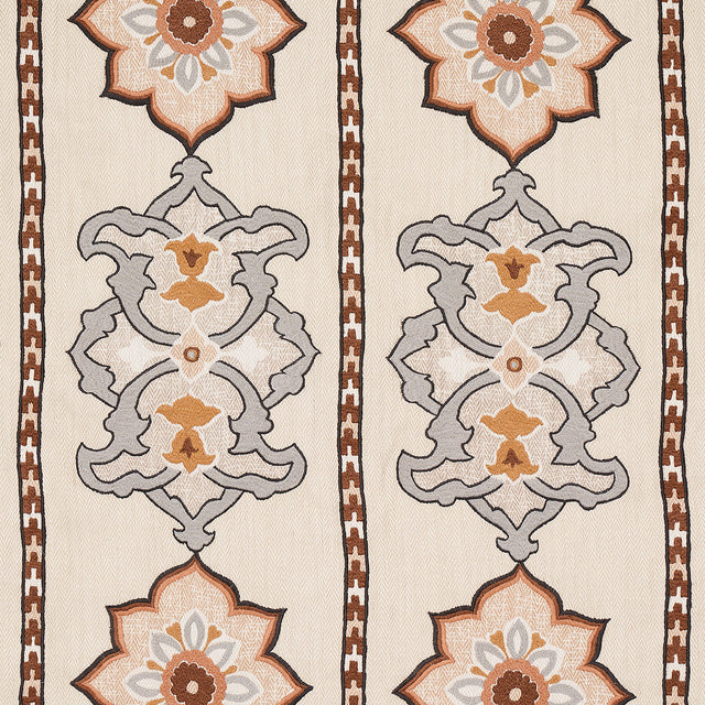 Schumacher Temara Hand Embroidered Print Natural Fabric - Eade's Wallpaper