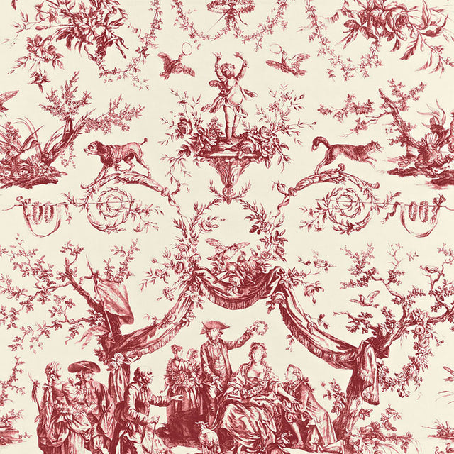 Schumacher Le Couronnement De La Rosiere Rouge Fabric - Eade's Wallpaper