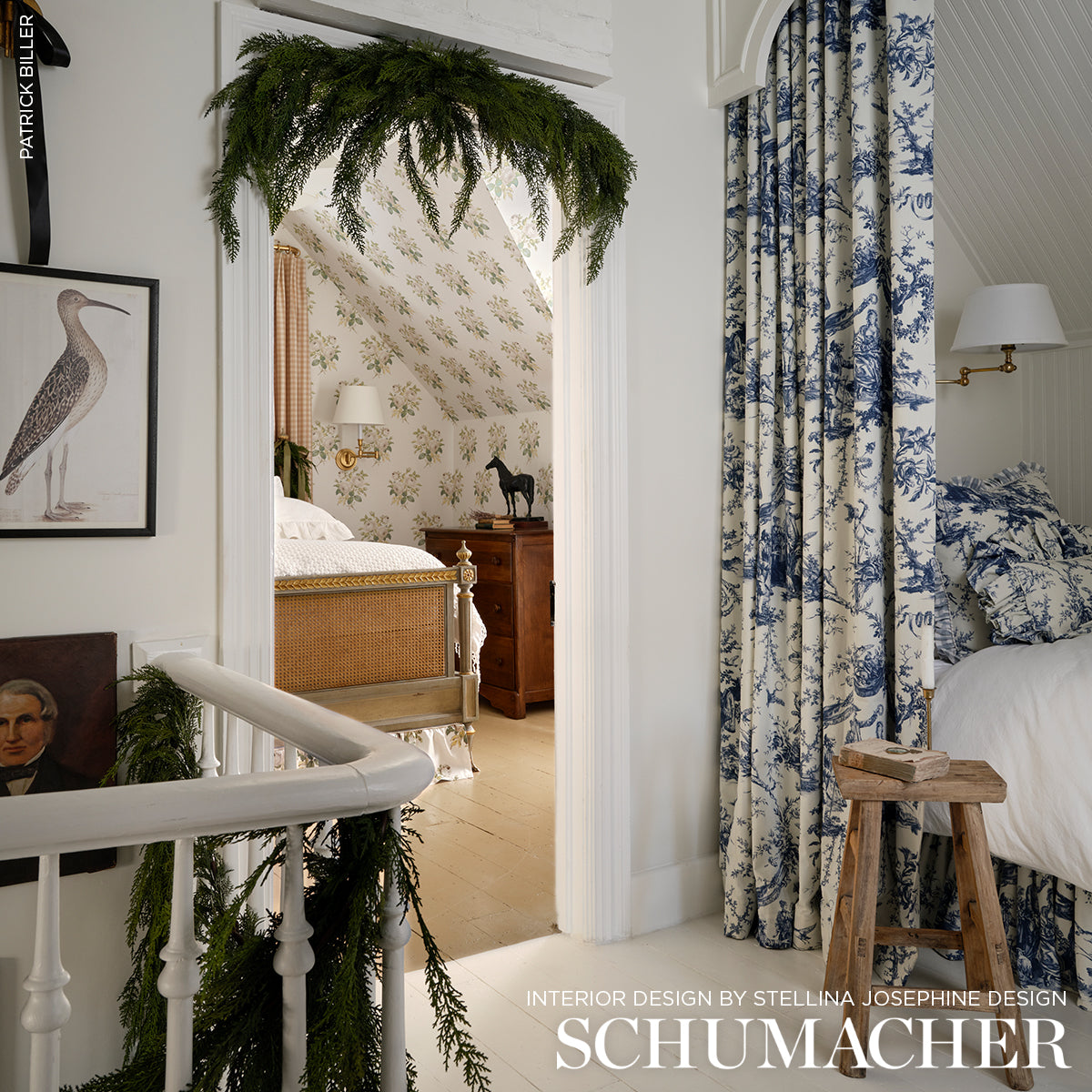 Schumacher Le Couronnement De La Rosiere Bleu Fabric - Eade's Wallpaper