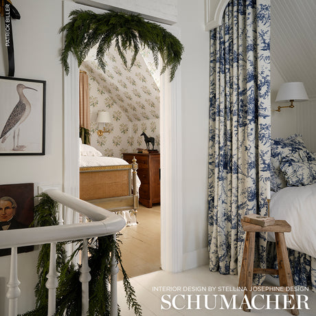 Schumacher Le Couronnement De La Rosiere Bleu Fabric - Eade's Wallpaper