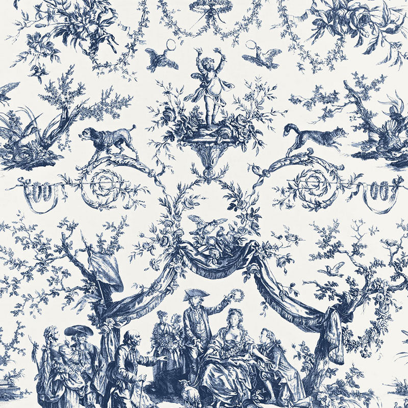 Schumacher Le Couronnement De La Rosiere Bleu Fabric - Eade's Wallpaper