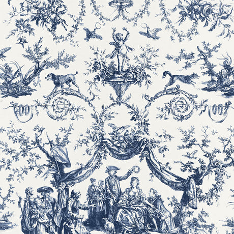 Schumacher Le Couronnement De La Rosiere Bleu Fabric - Eade's Wallpaper