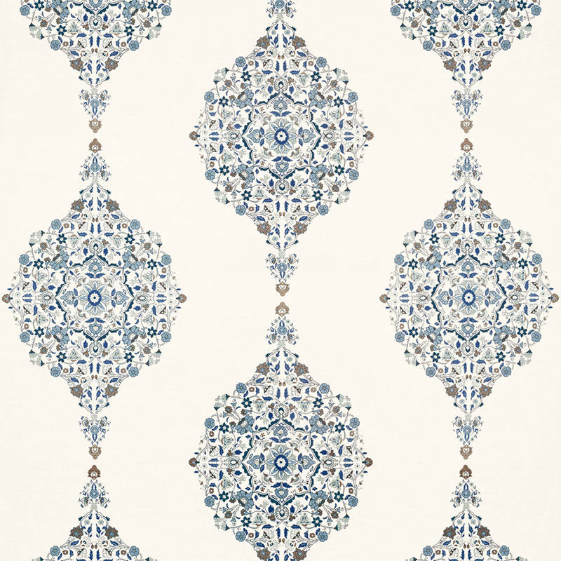 Schumacher Mehndi Linen Print Indigo Fabric - Eade's Wallpaper