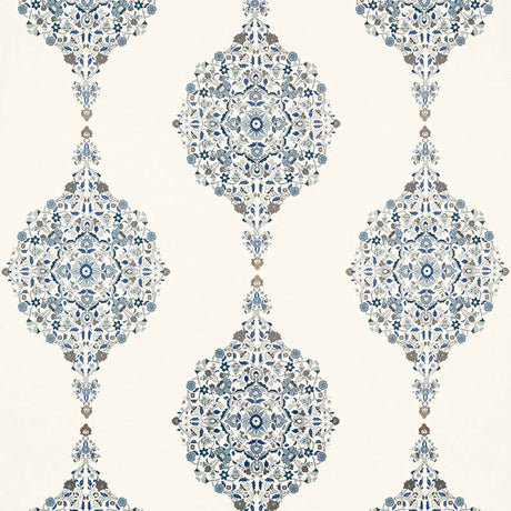 Schumacher Mehndi Linen Print Indigo Fabric - Eade's Wallpaper
