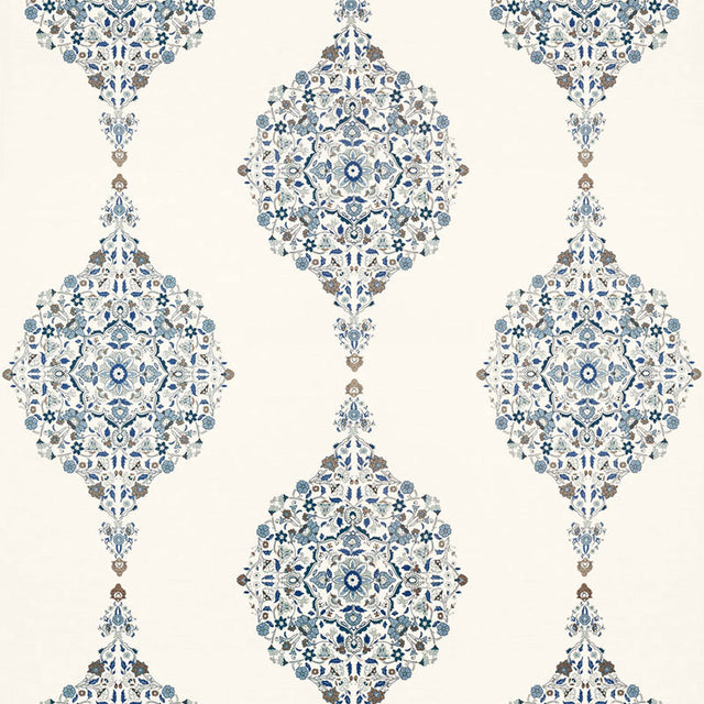 Schumacher Mehndi Linen Print Indigo Fabric - Eade's Wallpaper