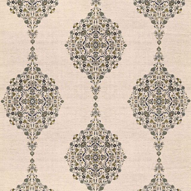 Schumacher Mehndi Linen Print Smoke Fabric - Eade's Wallpaper