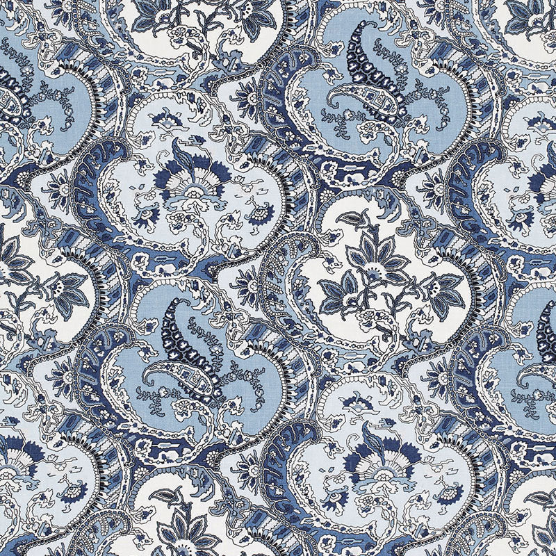Schumacher Pickfair Paisley Pacific Fabric - Eade's Wallpaper