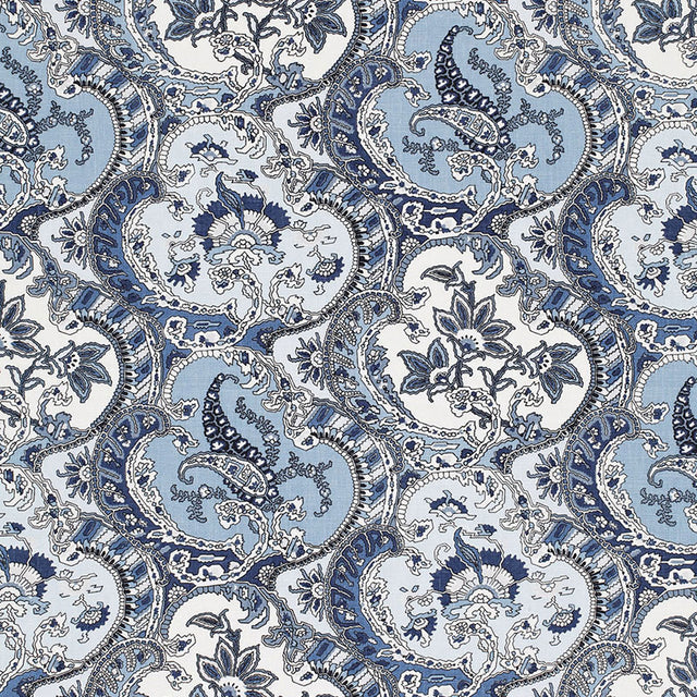 Schumacher Pickfair Paisley Pacific Fabric - Eade's Wallpaper