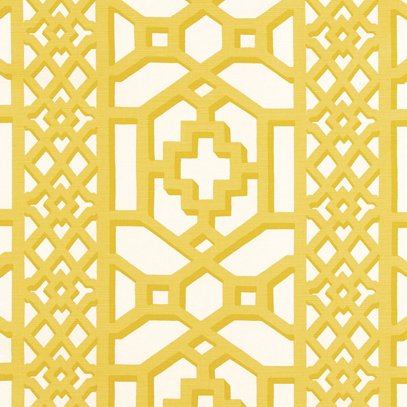 Schumacher Zanzibar Trellis Matte Canary Fabric - Eade's Wallpaper