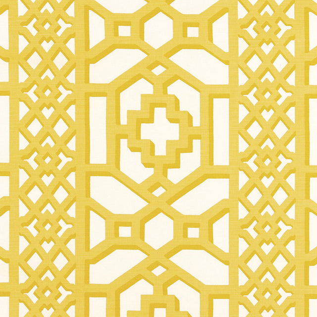 Schumacher Zanzibar Trellis Matte Canary Fabric - Eade's Wallpaper