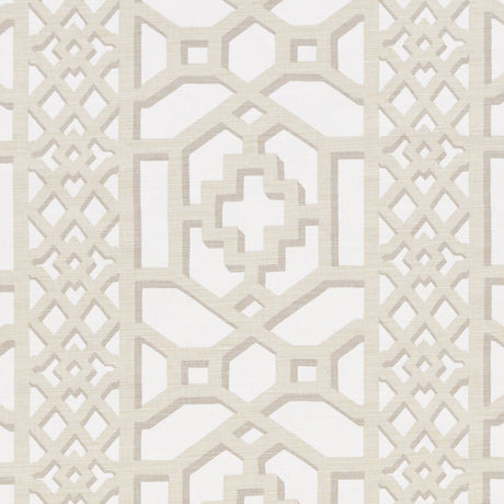 Schumacher Zanzibar Trellis Matte Sand Fabric - Eade's Wallpaper