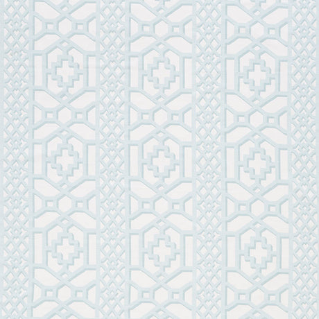 Schumacher Zanzibar Trellis Matte Winter Mint Fabric - Eade's Wallpaper